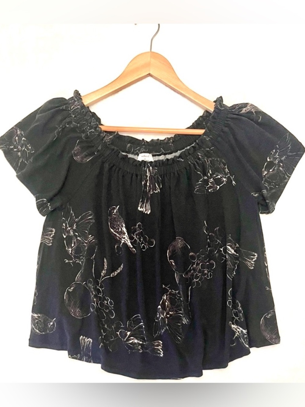 Wilfred Bird Print Peasant Blouse Black Size M